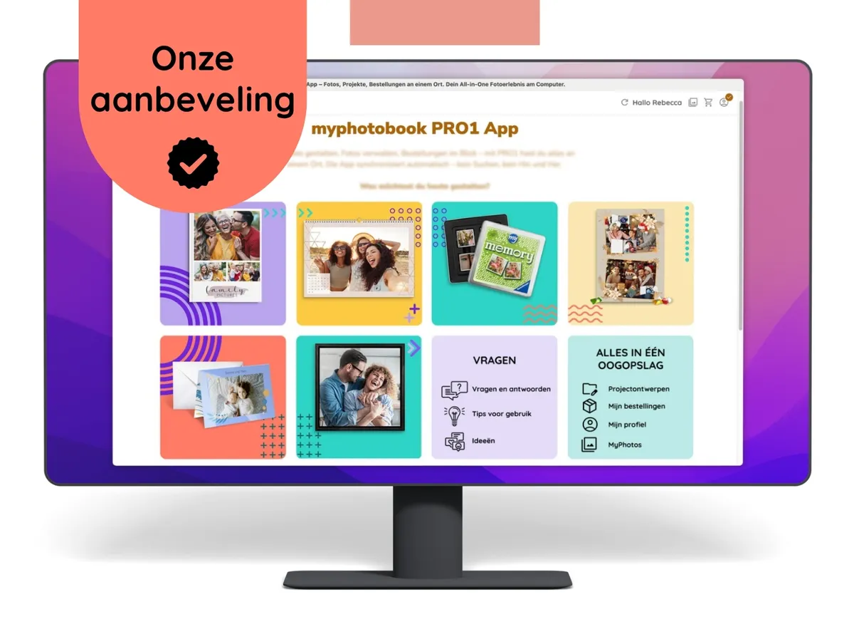 Monitormock-up waarop het startscherm van de PRO1 Desktop App te zien is